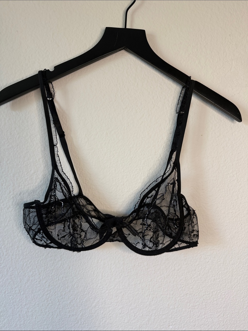 Andres Sarda Sheer Black Lace Beaded Underwire Bra 36b